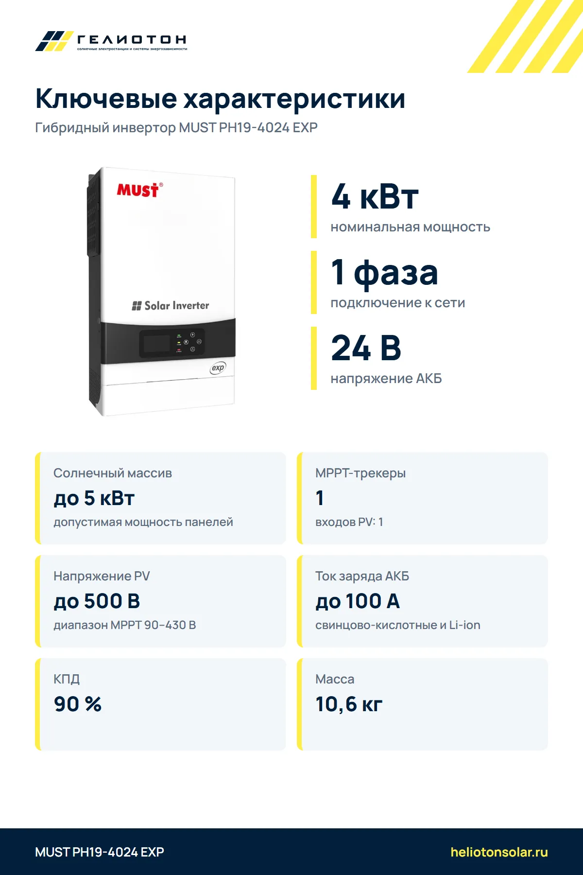 Гибридный инвертор MUST PH19-4024 EXP 2 выхода, 4 кВт, 1-фазный