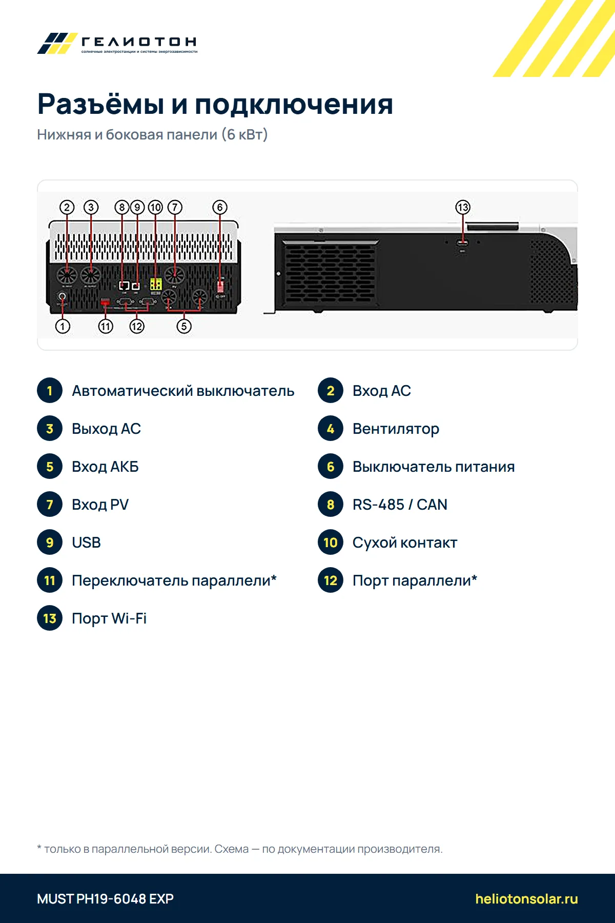 Гибридный инвертор MUST PH19-6048 EXP, 6 кВт, 1-фазный