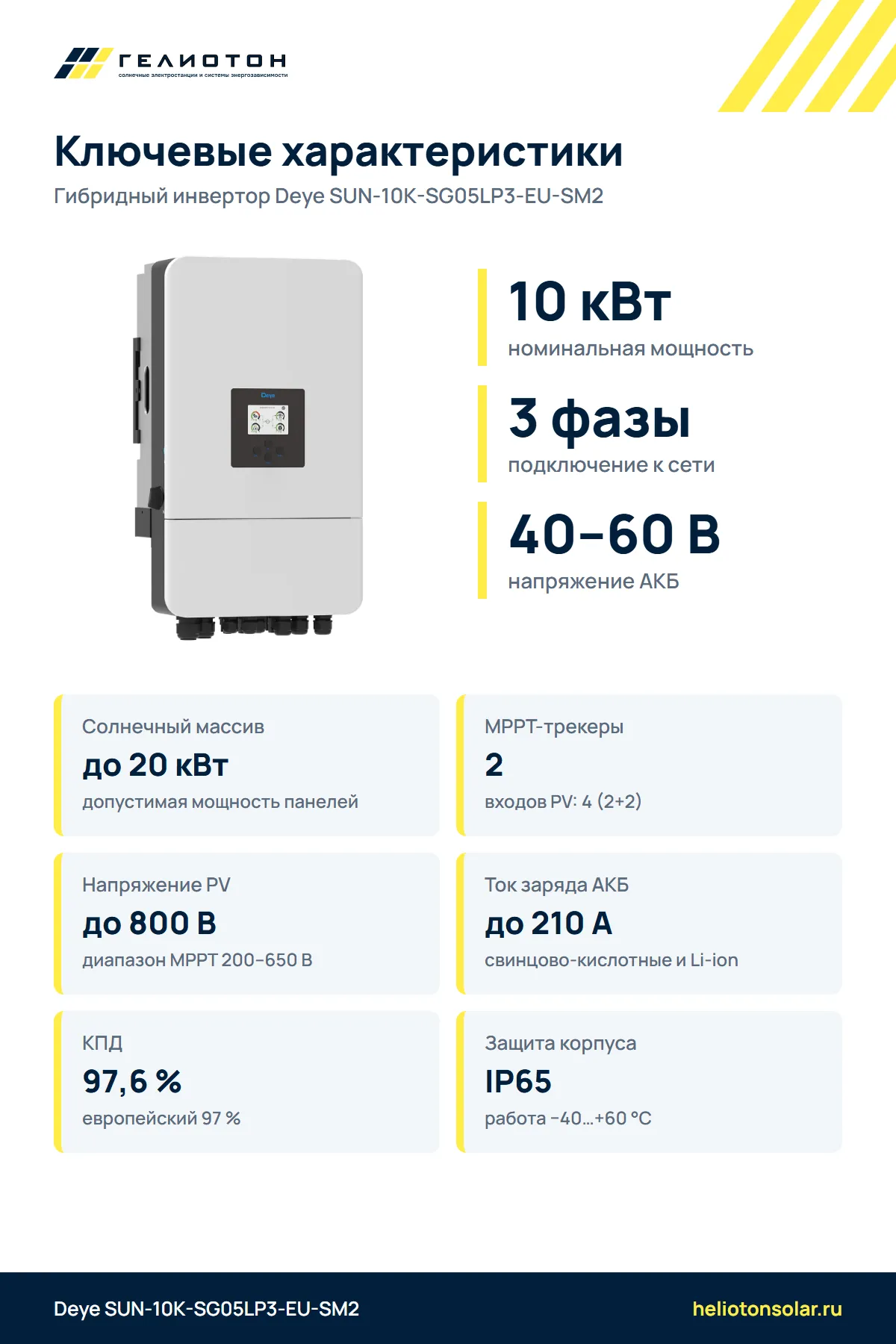 Гибридный инвертор Deye SUN-10K-SG05LP3-EU-SM2, 10 кВт, 3-фазный