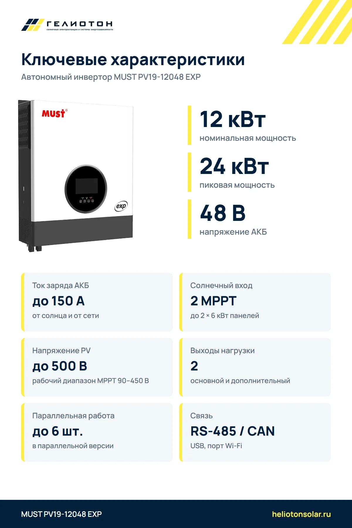 Автономный инвертор MUST PV19-12048 EXP 2 выхода, 12 кВт, 1-фазный