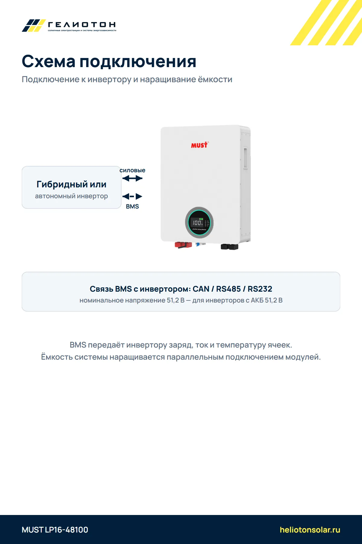Аккумулятор MUST LP16-48100 LiFePO4, 51,2 В, 100 А·ч, 5,12 кВт·ч