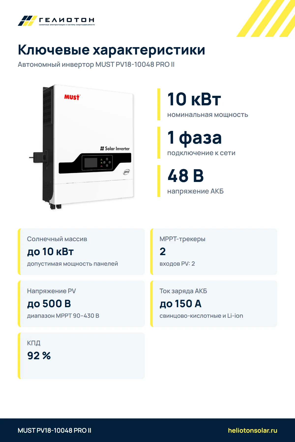 Автономный инвертор MUST PV18-10048 PRO II 2 выхода, 10 кВт, 1-фазный