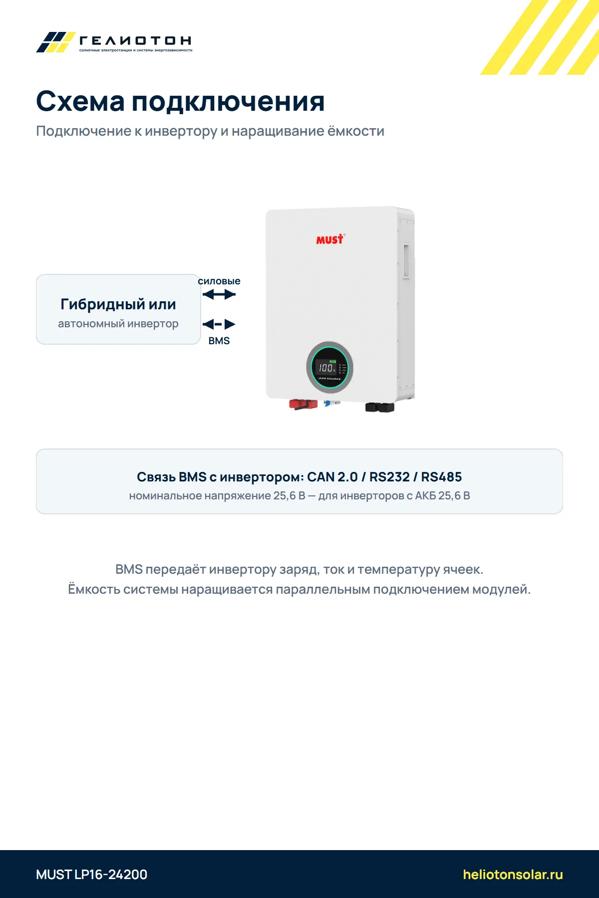 Аккумулятор MUST LP16-24200 LiFePO4, 25,6 В, 200 А·ч, 5,12 кВт·ч