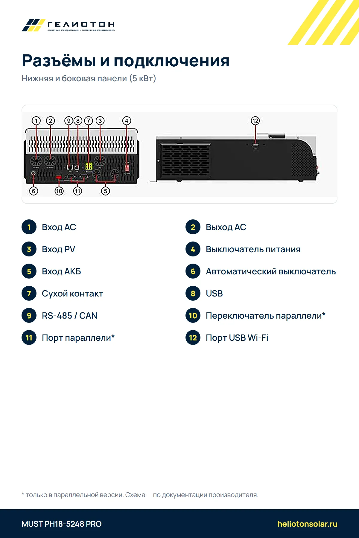 Гибридный инвертор MUST PH18-5248 PRO, 5,2 кВт, 1-фазный