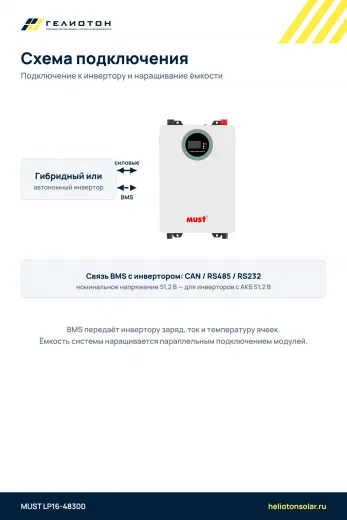 Аккумулятор MUST LP16-48300 LiFePO4, 51,2 В, 300 А·ч, 15,36 кВт·ч
