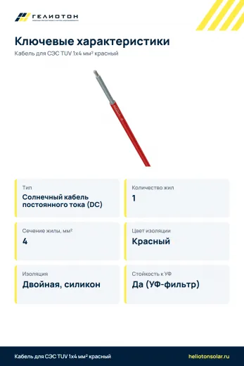 Кабель для СЭС TUV 1x4 мм² красный